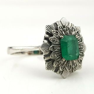 Vintage 18ct White Gold Emerald Cut Emerald & Diamond Ring 5 Grams Size UK Q 2