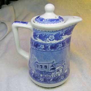 Vintage Blue & White Shenango China Baltimore & Ohio Railroad Pitcher Pot W/ Lid 2