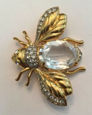 Vintage Swan Signed Swarovski Crystal Pave Rhinestone Bumble Bee Brooch Rare