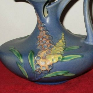 Vintage Roseville Art Pottery USA Foxglove Blue Ewer Vase 4 - 6 1/2 