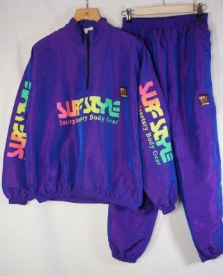 Vtg 80’s 90’s Surf Style Windbreaker Jacket Track Suit Neon Color Block Size Med