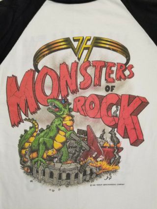 Van Halen vintage 3/4 sleeve concert t - shirt from 1988 Monsters Of Rock Tour siz 2