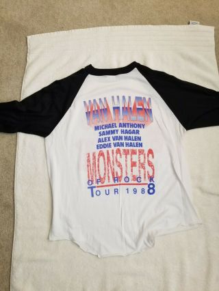 Van Halen vintage 3/4 sleeve concert t - shirt from 1988 Monsters Of Rock Tour siz 3