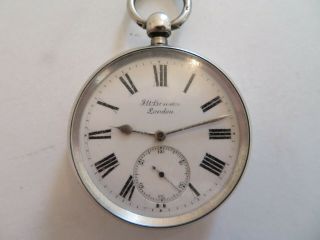 1894 Solid Silver J.  W.  Benson London 13 Jewel Pocket Watch Running.  For Repair