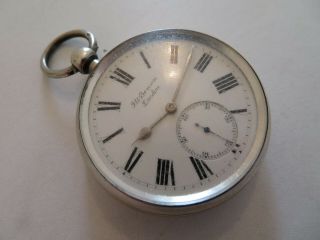 1894 SOLID SILVER J.  W.  BENSON LONDON 13 JEWEL POCKET WATCH RUNNING.  FOR REPAIR 7