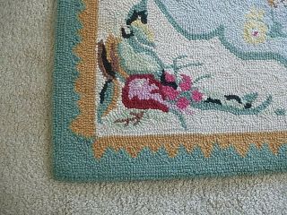 Vintage Antique HOOKED RUG Folk Art RABBITS Flowers Floral 4