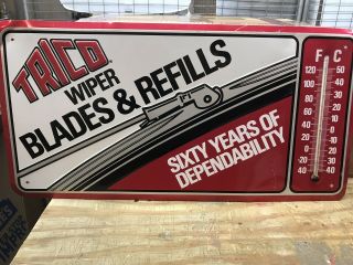 Vintage Trico Wiper Blades Metal Thermometer Automotive Advertising