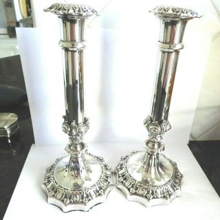 Antique Silver Plate Fine Quality Candlesticks 9.  75 Inches High Gleaming