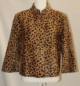 Dana Buchman Vintage Designer Calf Hair Leather Cropped Coat Leopard Print Sz 10