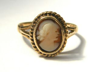 Vintage - 9ct Gold Carved Shell Cameo Ring - U.  K M - Sheffield - Circa 1975