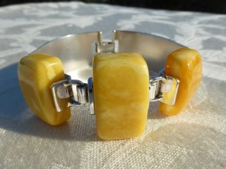 Gorgeous Honey & Egg Yolk Butterscotch Amber Sterling Silver Bracelet