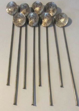 8 Vintage Sterling Silver Mexican Ice Tea Julep Spoon - Straws Aztec Design
