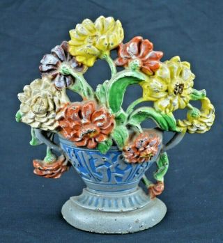 Vintage Hubley Cast Iron Doorstop Flower Basket 267 Floral