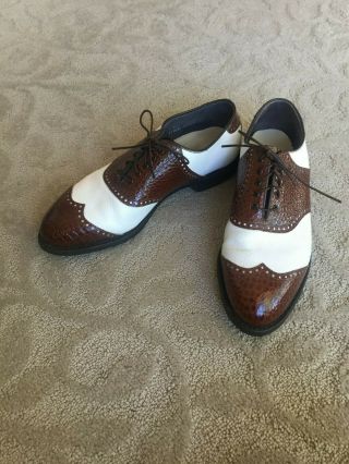 Vintage Mens Footjoy Golf Shoes.  9.  5 D Nib Classic Leather Wing Tip Brown/white