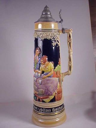 Vintage 19 " Tall German Lidded Beer Stein