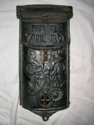 Vintage Antique Black Cast Iron No.  3 Mailbox 12 3/4 " X 6 "