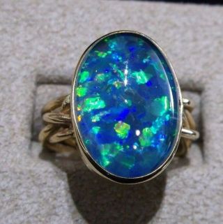 Vintage 14k Yellow Gold Oval Gilson Opal Cabachon Ring W/braided Band