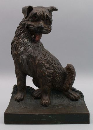 RARE Antique Cast Iron Bradley & Hubbard B&H Cairns Terrier Dog Doorstop NR 2