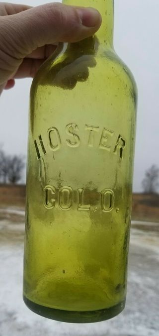 Stunning & RARE Yellow Green Citron HOSTER Columbus Ohio OH Blob Beer Bottle 4