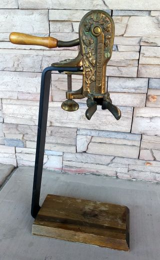 Vintage Bacchus Heavy Brass Wine Cork Puller With Stand