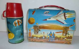 1960 Vintage Astronaut Metal Dome Lunch Box And Thermos