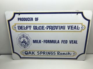 Vintage Delft Blue Provimi Veal Milk Formula Fed Oak Springs Ranch Sign Old Farm 5