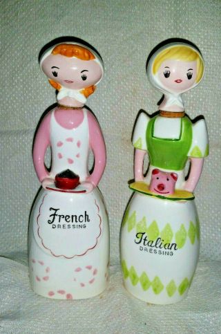Vintage Holt Howard Era Pandora Japan Ceramic Italian & French Dressing Bottles
