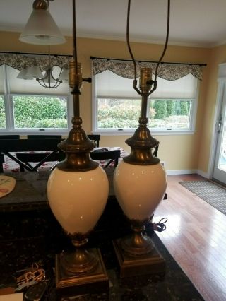 Vintage Stiffel Lamps Brass With White Glass 33 " Tall To The Top Purchased 1967