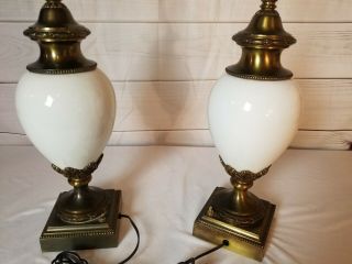 Vintage Stiffel Lamps Brass with White Glass 33 