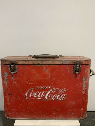 Rare Vintage 1940 ' s Coca Cola Soda Pop Airline Cooler Embossed Metal Sign 2