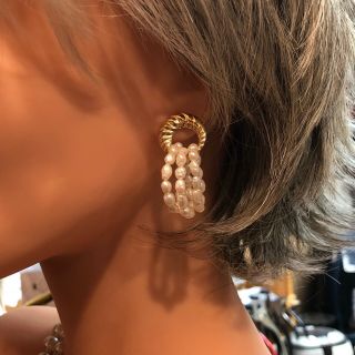 Vintage 14k Gold Pearl Dangle Earrings 1.  1/2 "