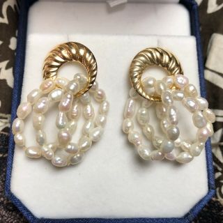 Vintage 14k Gold Pearl Dangle Earrings 1.  1/2 