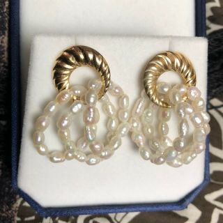 Vintage 14k Gold Pearl Dangle Earrings 1.  1/2 