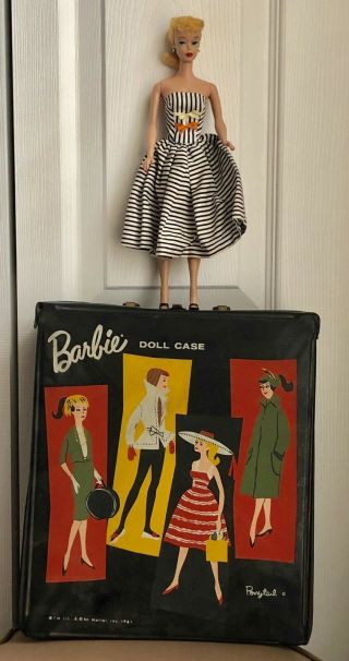 Vintage Blonde Ponytail Barbie 4 With Dress Clothes And Case Mattel 4
