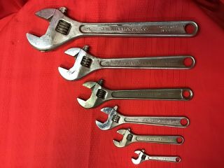 Vintage J.  H.  Williams Adjustable Wrenches 15” - 12” - 10” - 8” - 6” - 4” Made In Usa