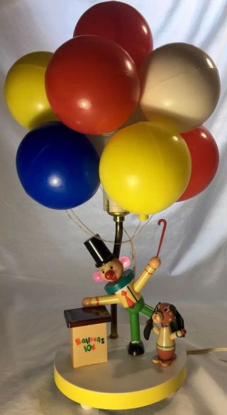 Vtg Dolly Toy Co.  Circus Clown Nursery Lamp With Balloons And Dog