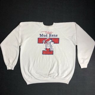 Vintage 80s Toledo Muds Hens Minor League Baseball Sweatshirt Made In Usa - Lrg