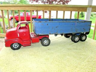Vintage Dunwell Pressed Steel Toy Grain Hauler Semi Tractor Trailer Truck Usa