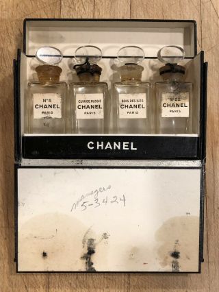 Vintage Chanel 4pc Set Perfume Bottles Mini Sample With Dauber Long Stem