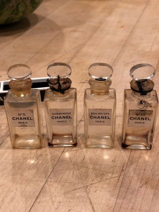 Vintage chanel 4pc set perfume bottles mini sample with dauber long stem 3