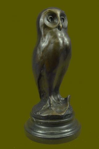 Vintage ornate solid heavy bronze owl Bird animal brass Art Deco Sculpture Decor 2