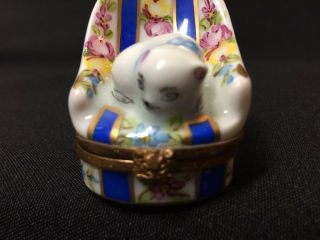 Vintage Limoges Pretty Hinged Napping Kitty cat in a Chair Trinket Box FS 2