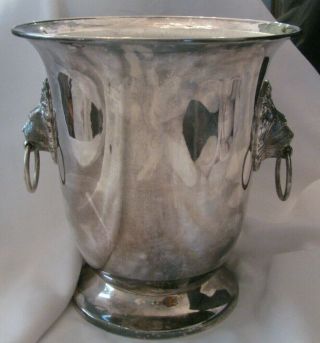 Large Silver Plate Sheffield England Champagne Wine Bucket Lion Rings 9 1/4 " H