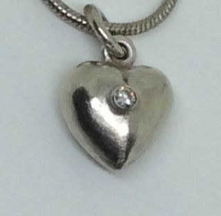 Rare Antique Vintage Solid Silver & Brilliant Cut Diamond Heart Necklace 5.  9g