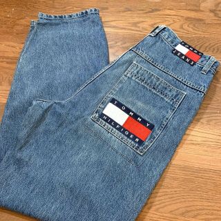Tommy Hilfiger Jeans Vtg 90s Big Flag Logo Back Pocket Baggy Tapered 36x36
