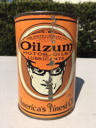 Vintage White & Bagley Empty Oilzum Motor Oil Can