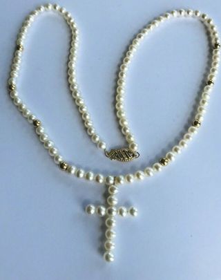 Freshwater Pearls Necklace Cross Pendant 14ct Gold Clasp Spacers