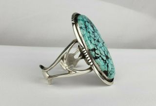 Vintage Navajo Sterling Kingman Spiderweb Turquoise Cuff Bracelet Signed TD 2