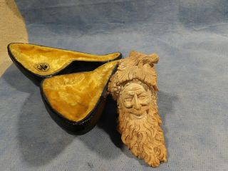 Vintage Cao Meerschaum Carved Face Tobacco Pipe With Case
