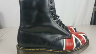 Vintage Dr Marten Black Leather Boot British Flag Union Jack Us 12